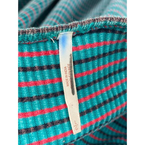 FREE PEOPLE Dress L Terra Ribbed Jersey Halter Striped Cutout Maxi Blue - Picture 10 of 16